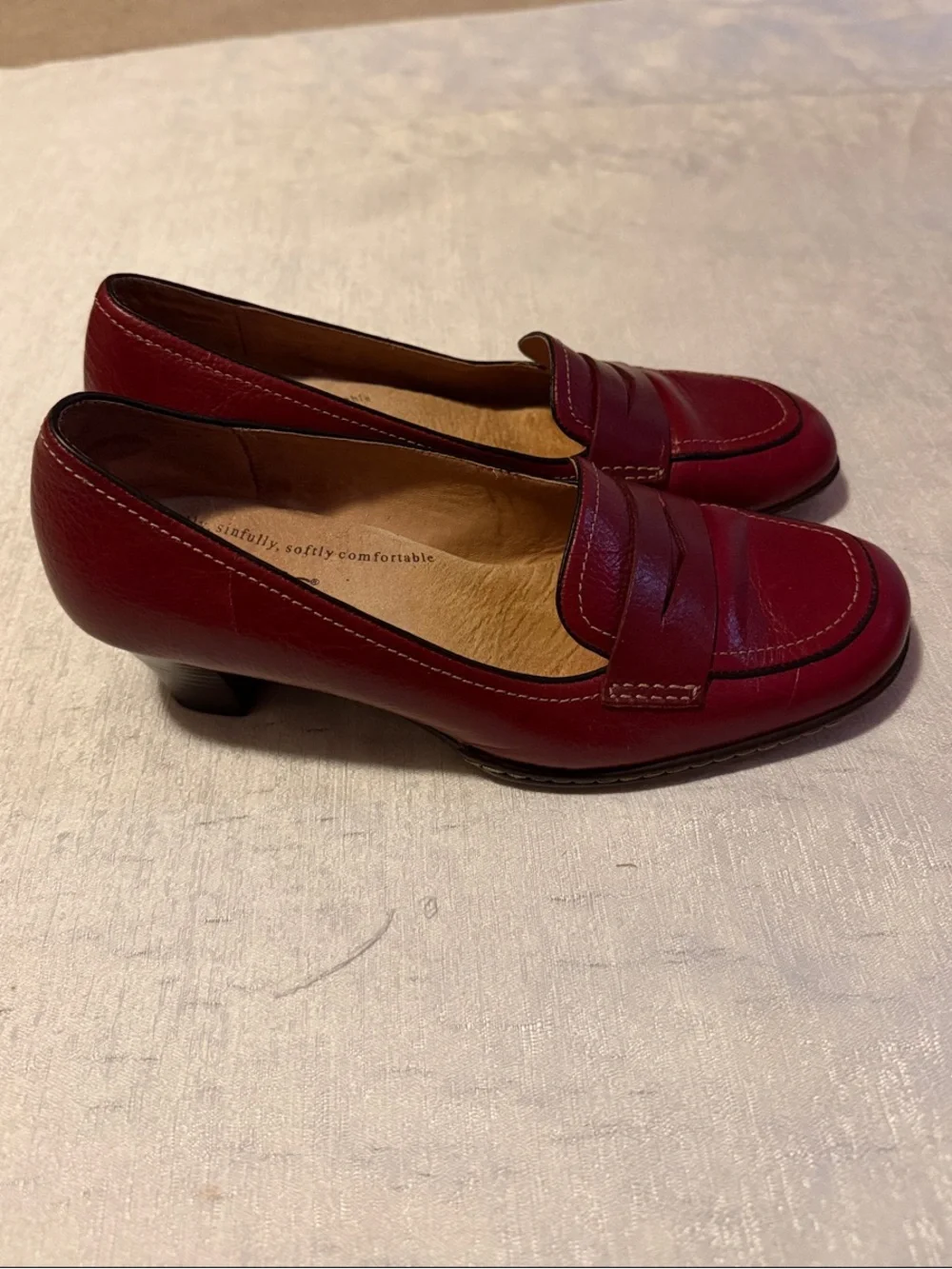 Softspots Women's Deep Wine Leather Penny Loafer Heels